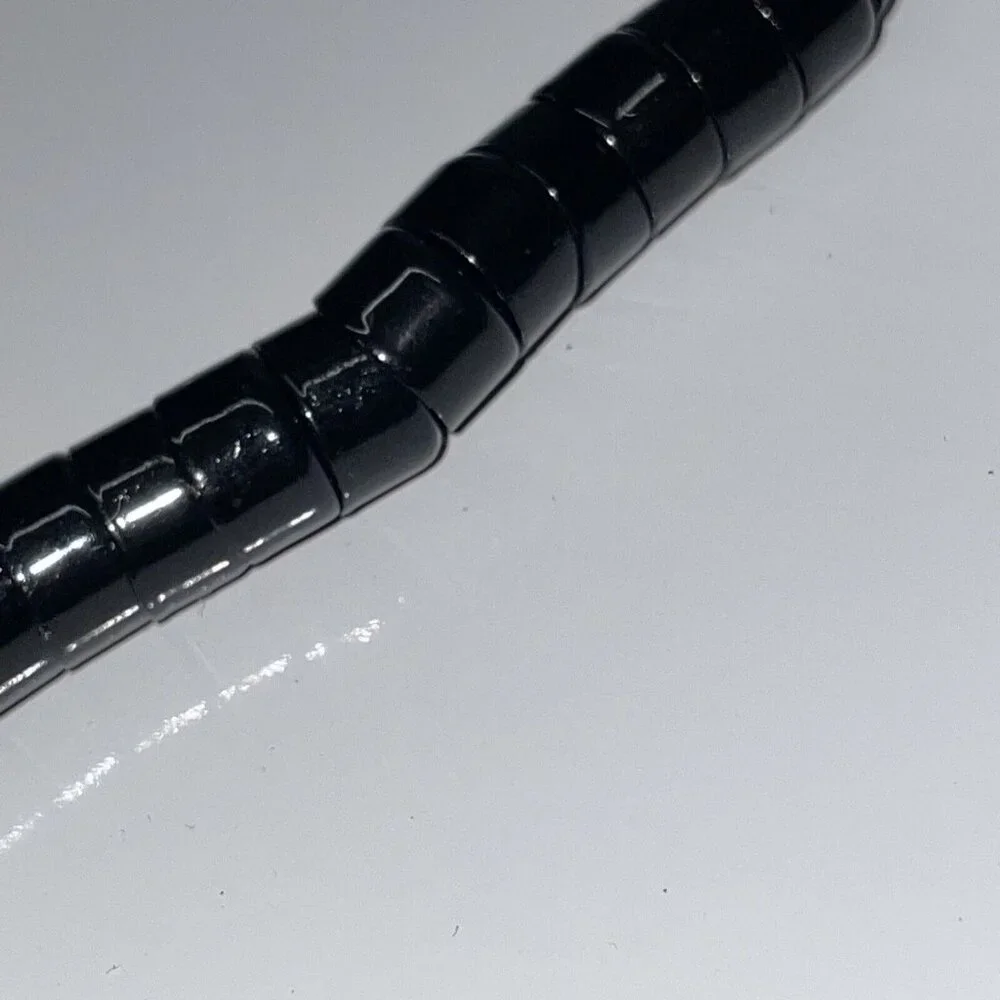 RARE Vintage‎ Black Stacked Snake Beads Long Necklace Unique!   SL17